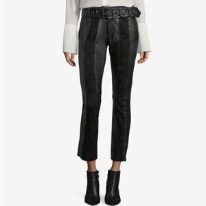 FRAME Paneled Lamb Leather Belted Black Pants - 26